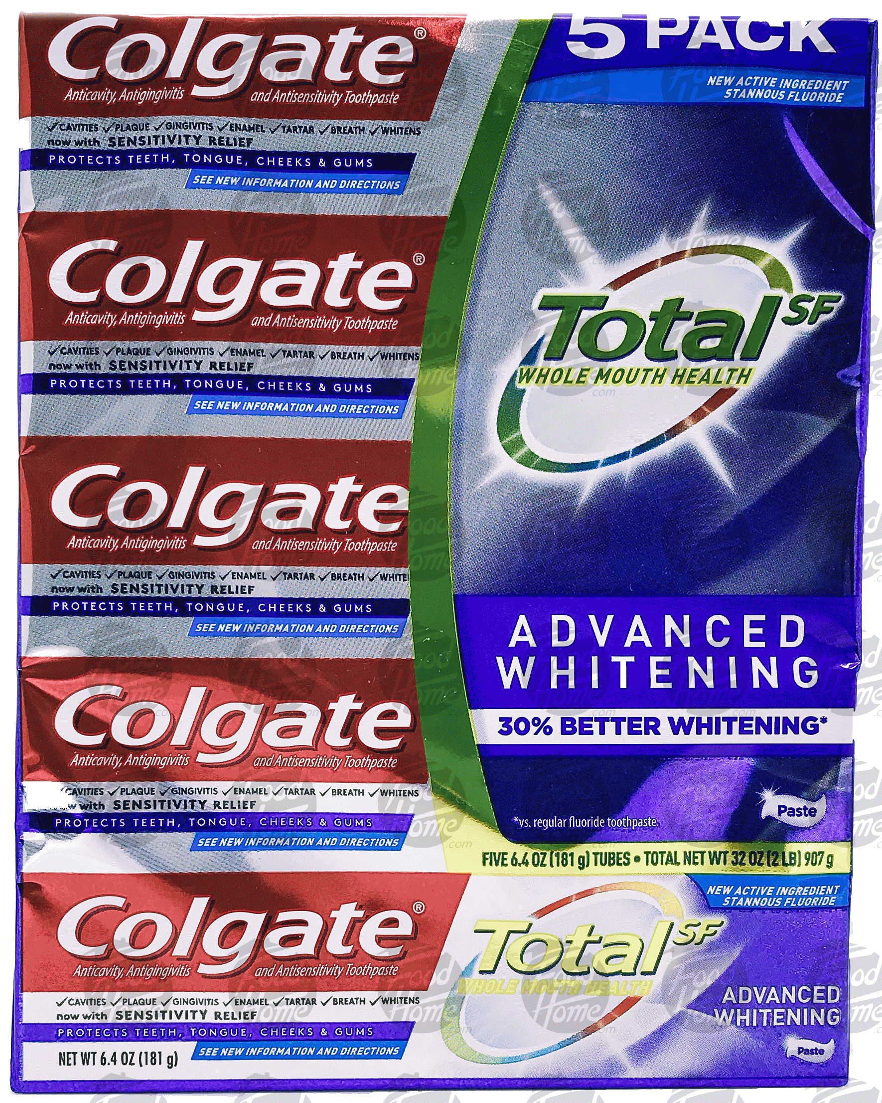 Colgate Total SF toothpaste, mutli-benefit, sensitivity relief, 6.4-ounce tubes Full-Size Picture